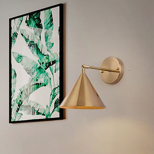 Modern Simple Iron Plated Brass Cone Round 1-Light Wall Sconce Lamp T179