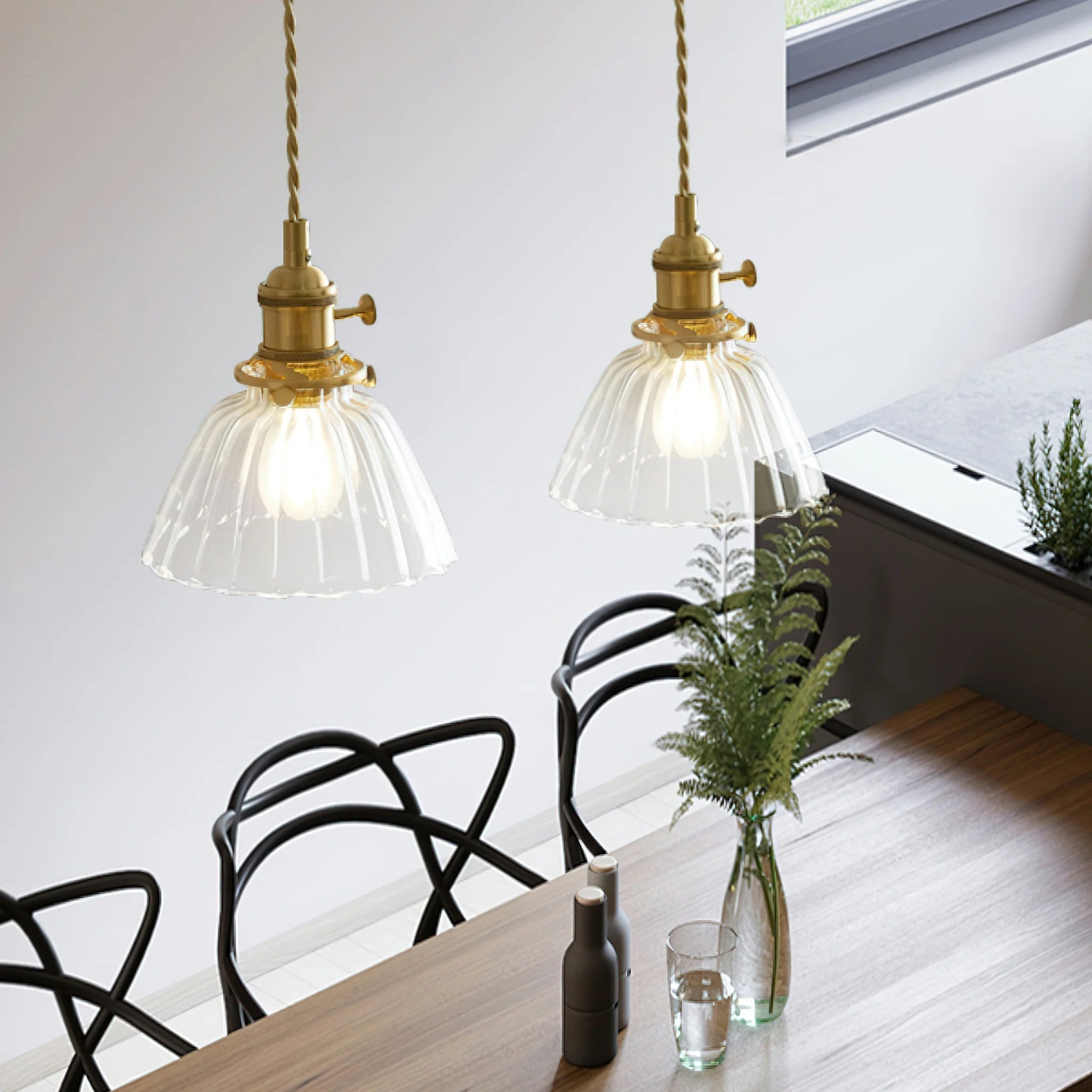 Jasmine Vintage Brass Glass Pendant Light T2174