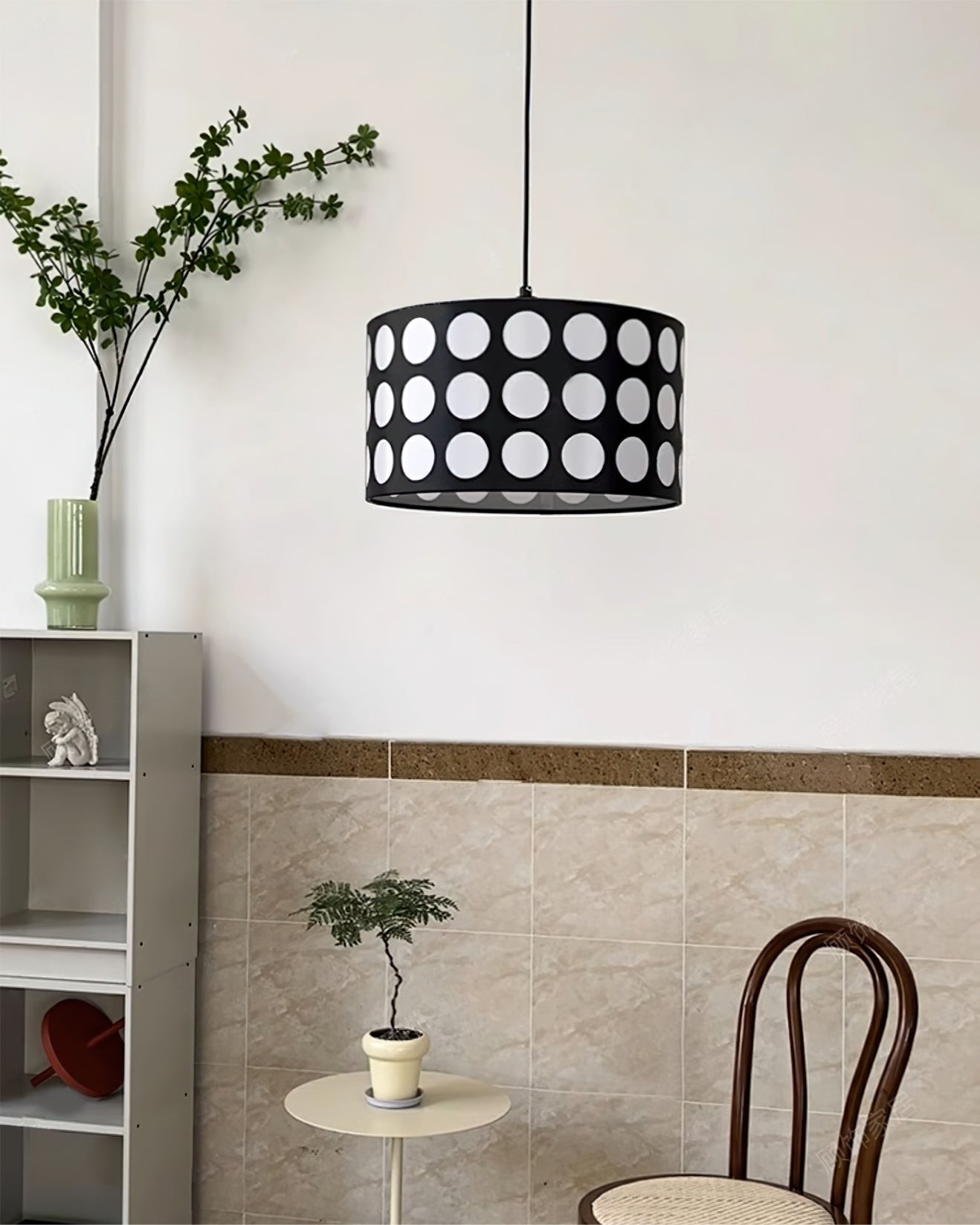 Fabric Drum Polka Dots Pendant Lamp S365