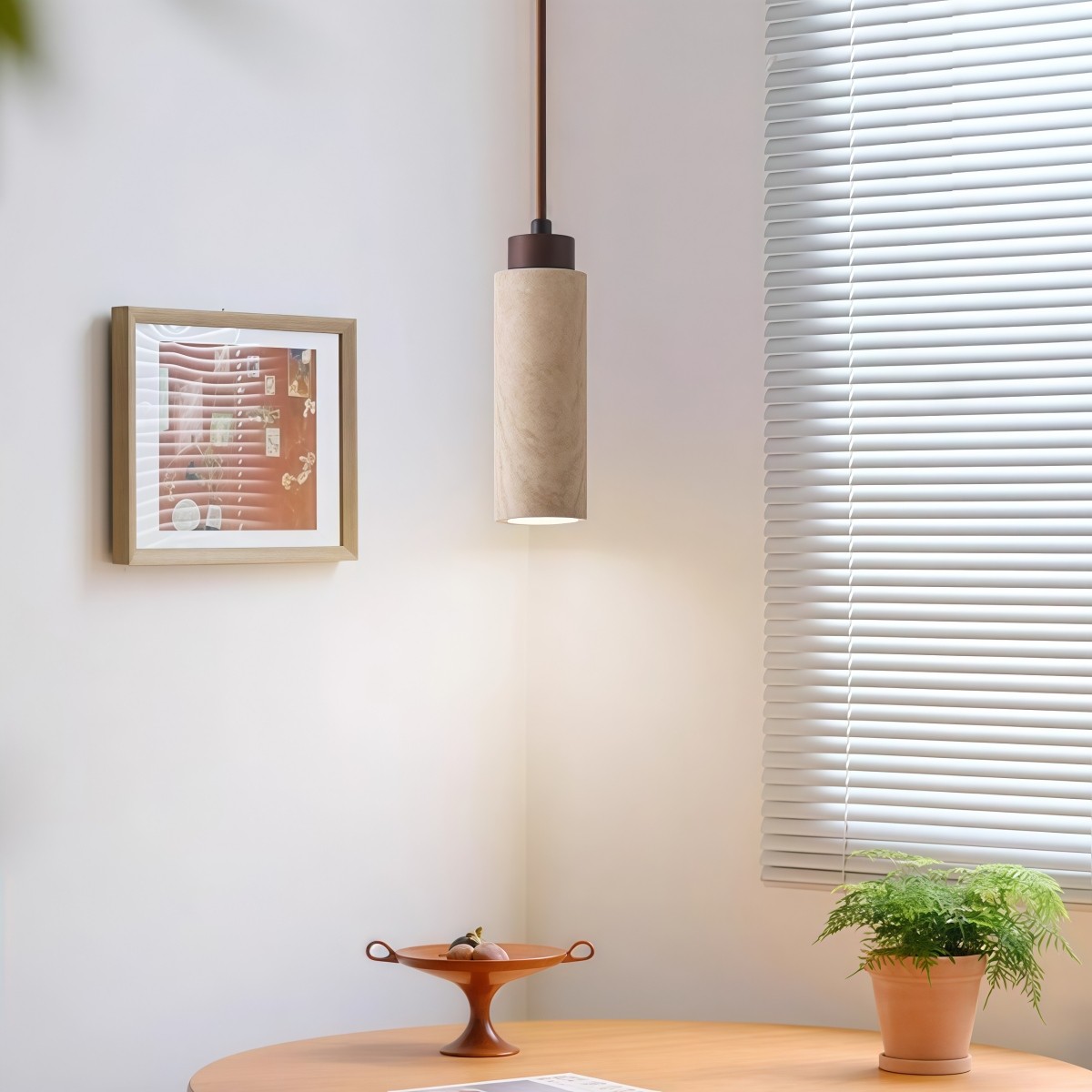 Minimalist Beige Travertine Cylinder Pendant Light S268