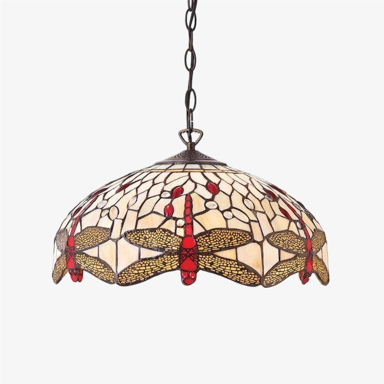 TF Dragonfly Tiffany Pendant Light - Art Nouveau Stained Glass Pendant for Living T849