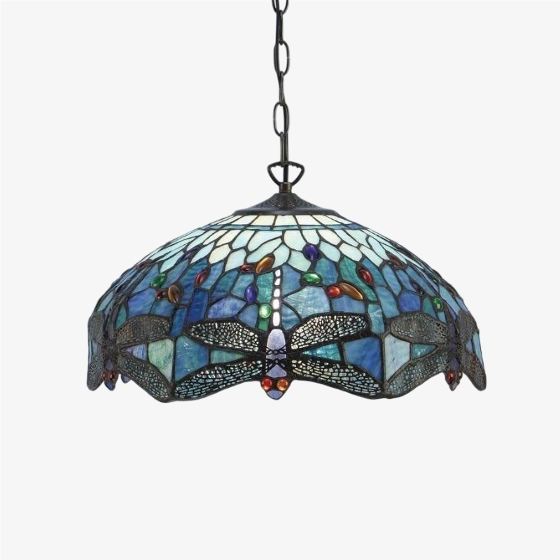TF Dragonfly Tiffany Pendant Light - Art Nouveau Stained Glass Pendant for Living T849