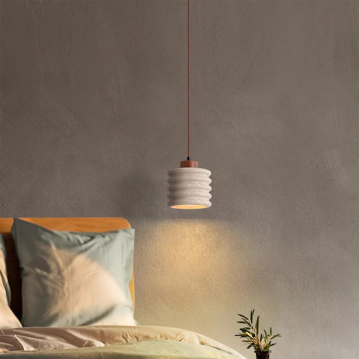 Textured Travertine Hanging Light - Minimalist Bedroom Pendant S265
