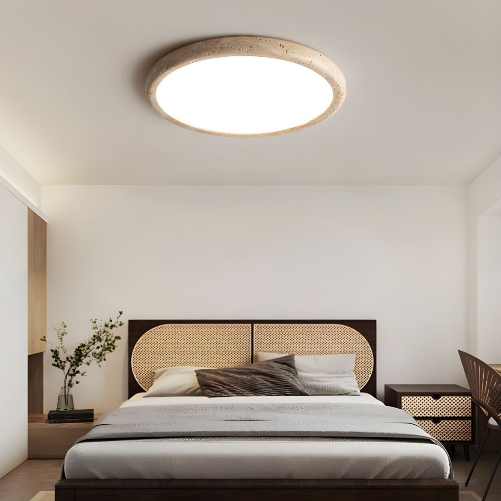 Travertine Disc Flush Mount Ceiling Light - Minimalist Design  Lighting S289