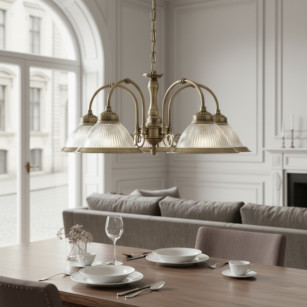 TF Vintora Ribbed Glass Pendant Light - Elegant Metal Trim for Kitchens, Dining Areas and Hallways T1022