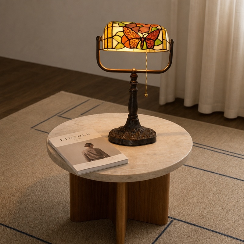 TF Tivanny Floral Stained Glass Desk Lamp - Vintage Table Light for Bedroom Study Living Room T2223