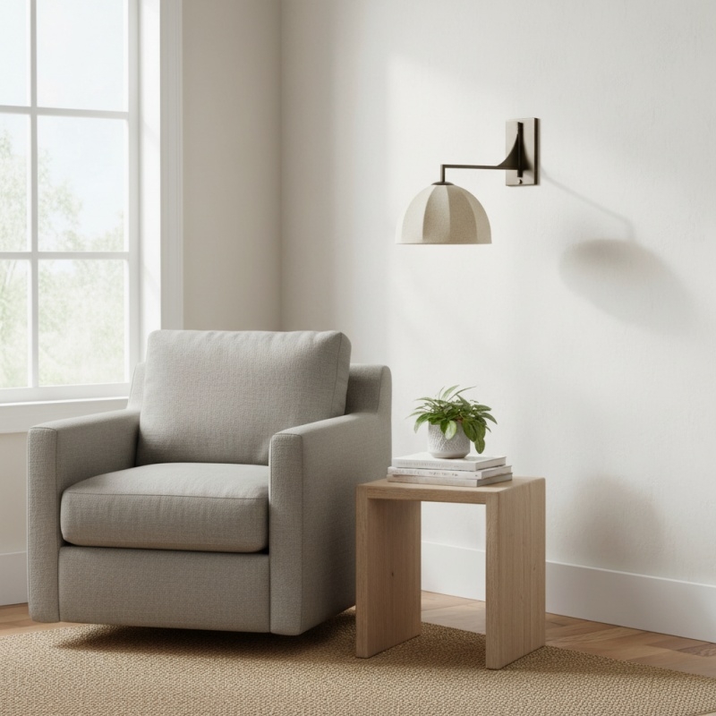 Lumarys Swing-Arm Sconce - Sculptural Linen Shade Wall Lamp in Organic Style for Living or Bedroom T695