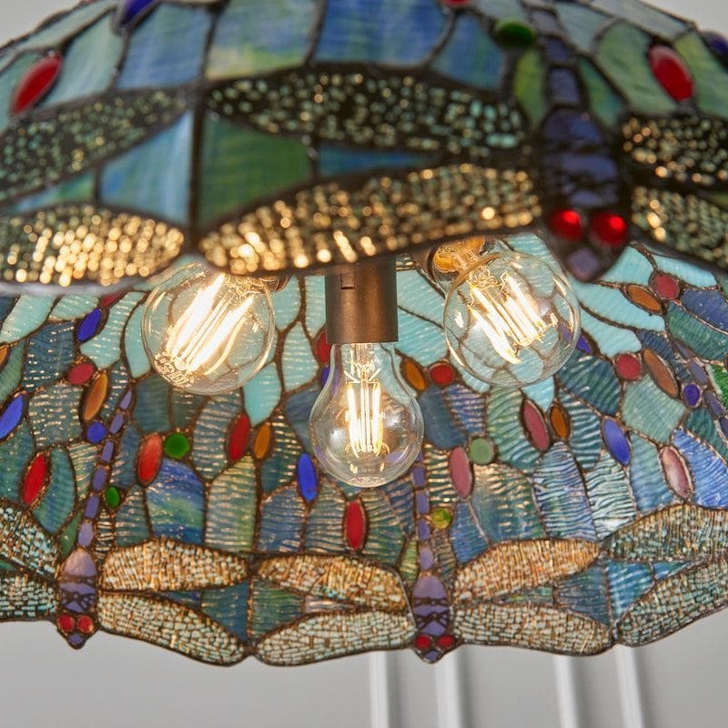 TF Dragonfly Tiffany Pendant Light - Art Nouveau Stained Glass Pendant for Living T849