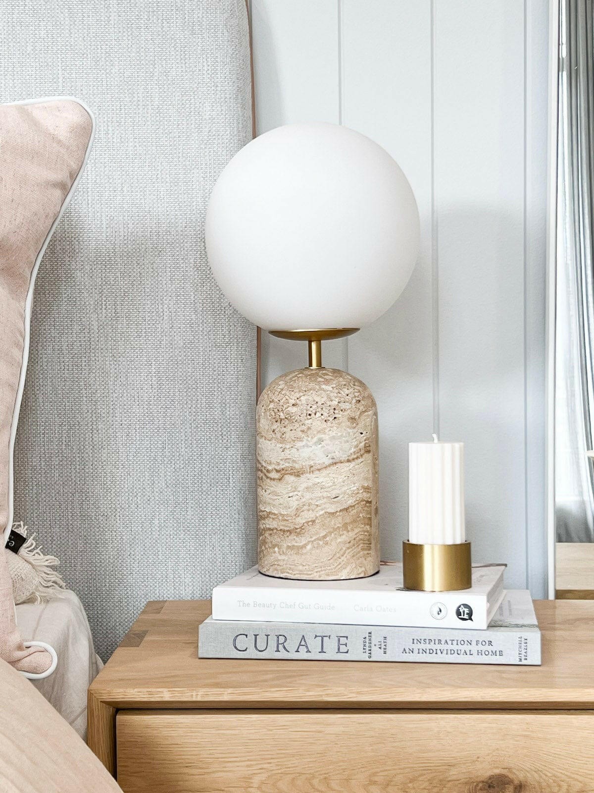 Modern Minimalist Travertine Base Glass Orb Table Lamp G62