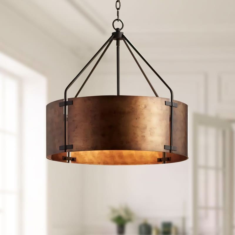Vintage Brass Drum Pendant Lamp – Aged Metal & Warm Glow G94