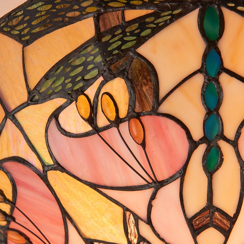 TF Ashton Tiffany Dragonfly Motif Tiffany Glass Flush Surface Mount - Transitional Style for Bedrooms and Lounge Spaces T1055