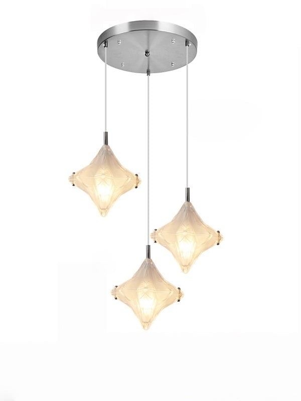 Art Deco Star Staircase Pendant Light - Frosted Glass Hanging Fixture - Astris Altair T437