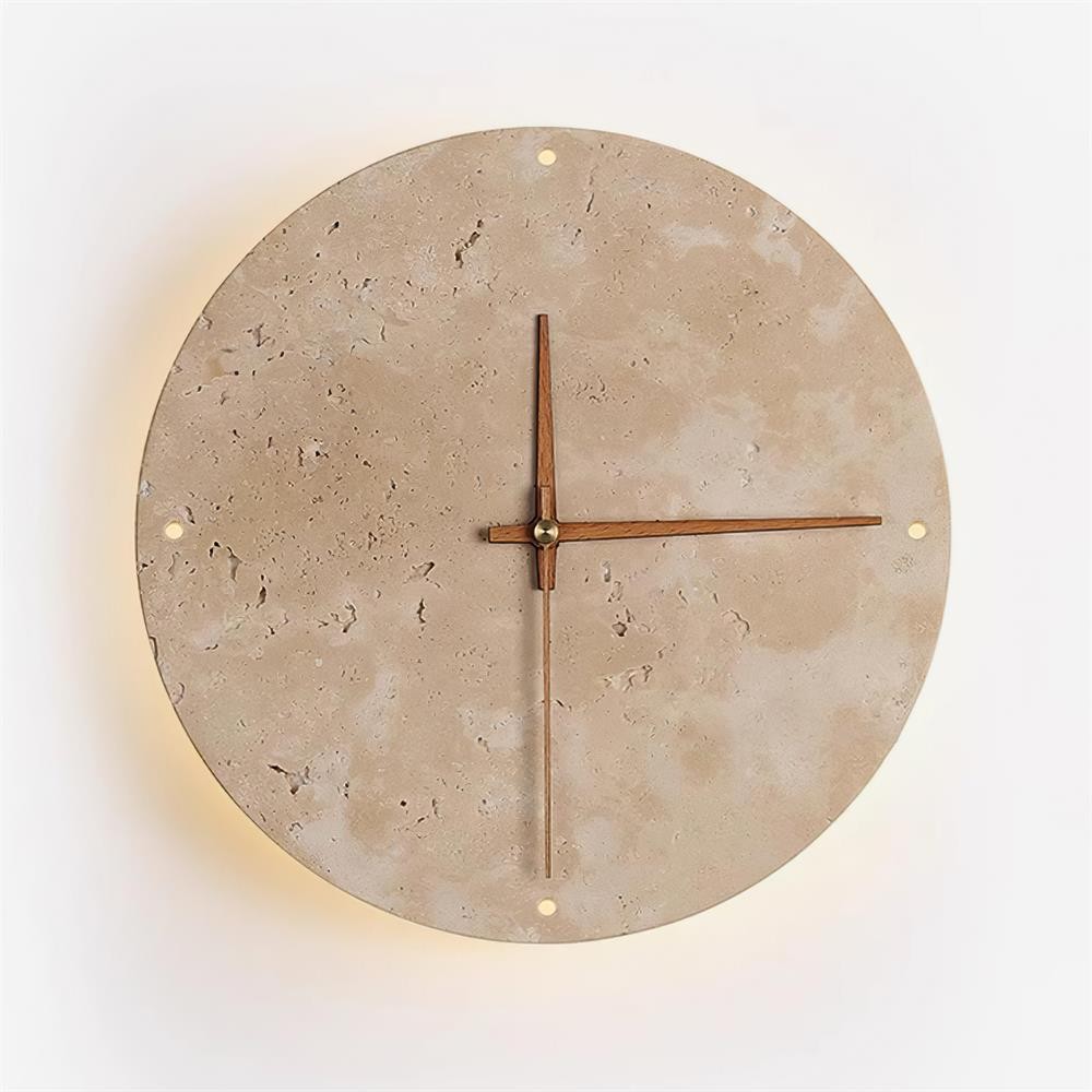 Round Stone Clock Wall Light - Wabi Sabi Lamp for Bedroom P079