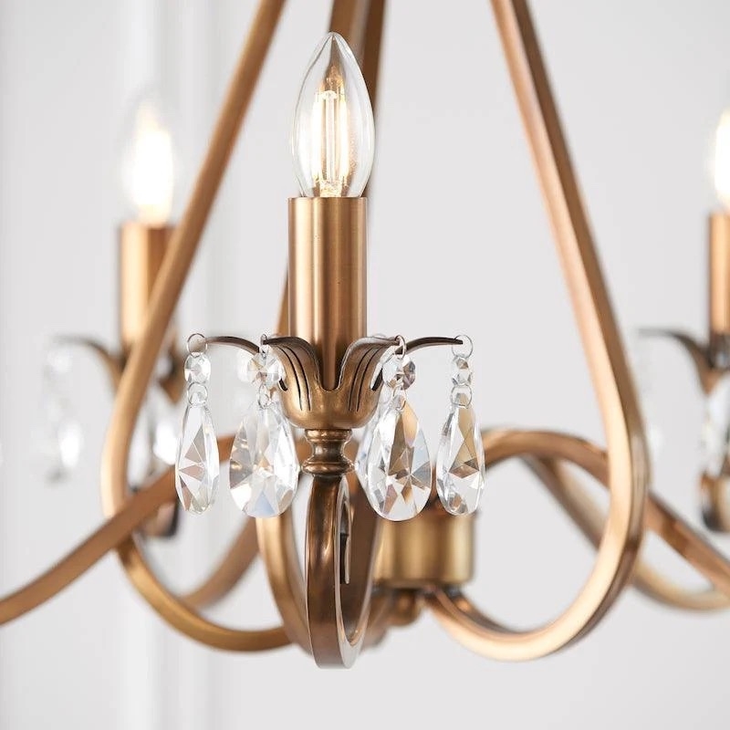 Talonis Crystal Chandelier - Traditional Candle-Style Brass and Nickel for Living Room and Dining Room T962