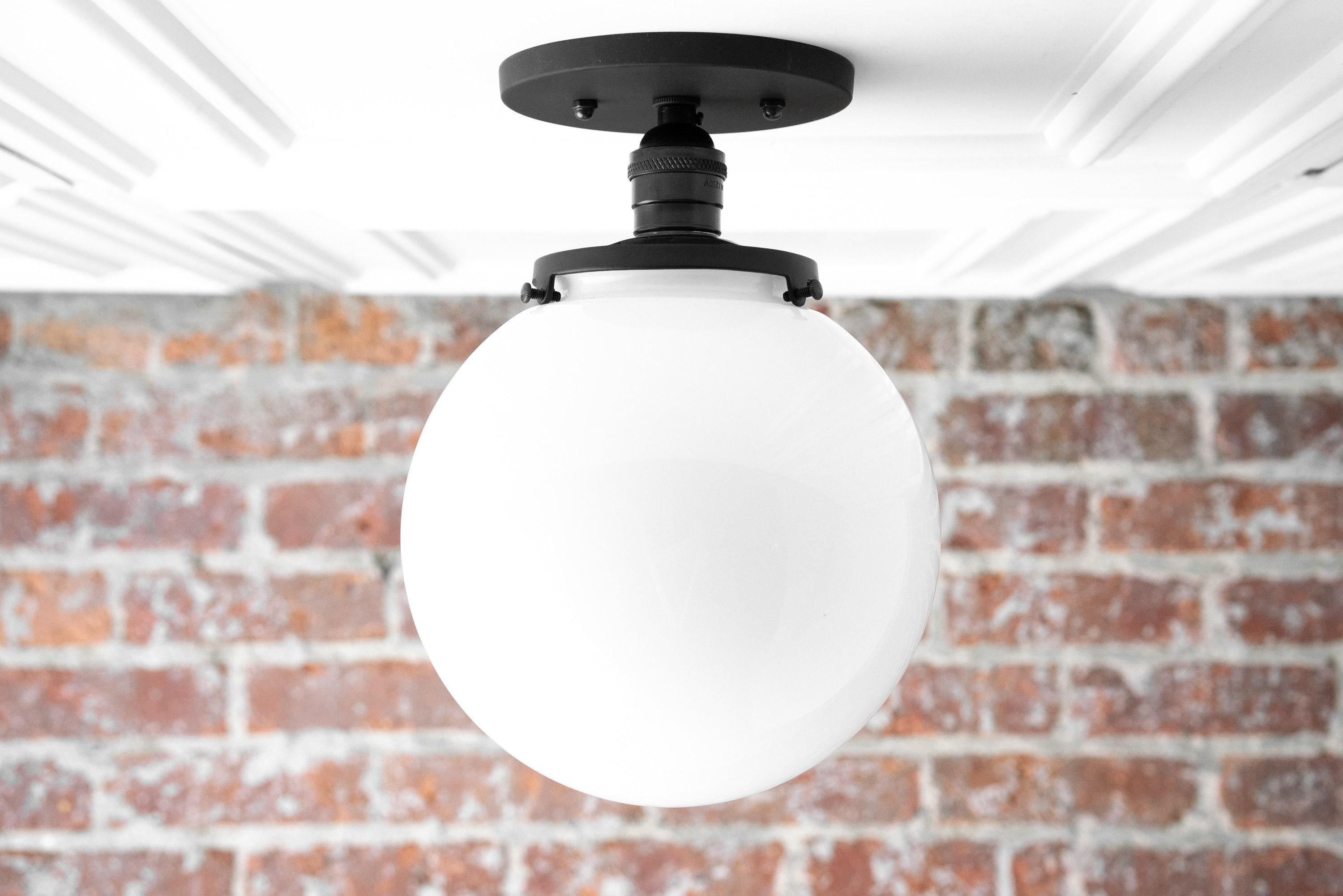 Glorica Glass Mid Century Semi Flush Ceiling Light - Whte Opal Gliass Globe Fixture T368