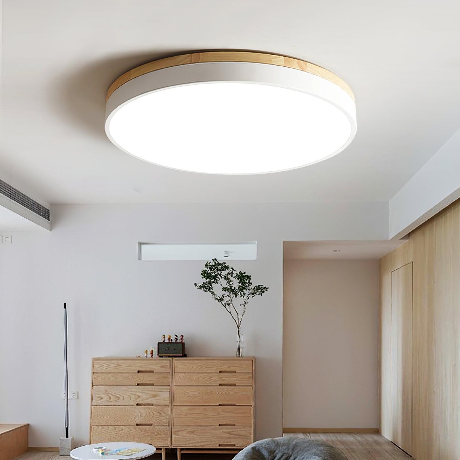 White Round Wooden Ceiling Lamp M197