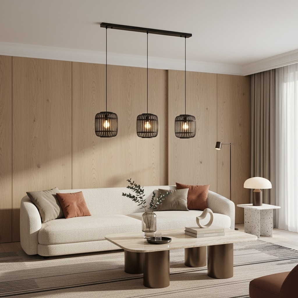 Yumeko Adjustable Bamboo Pendant Lamp - Natural Cage Ceiling Light Perfect for Living & Dining Rooms T999
