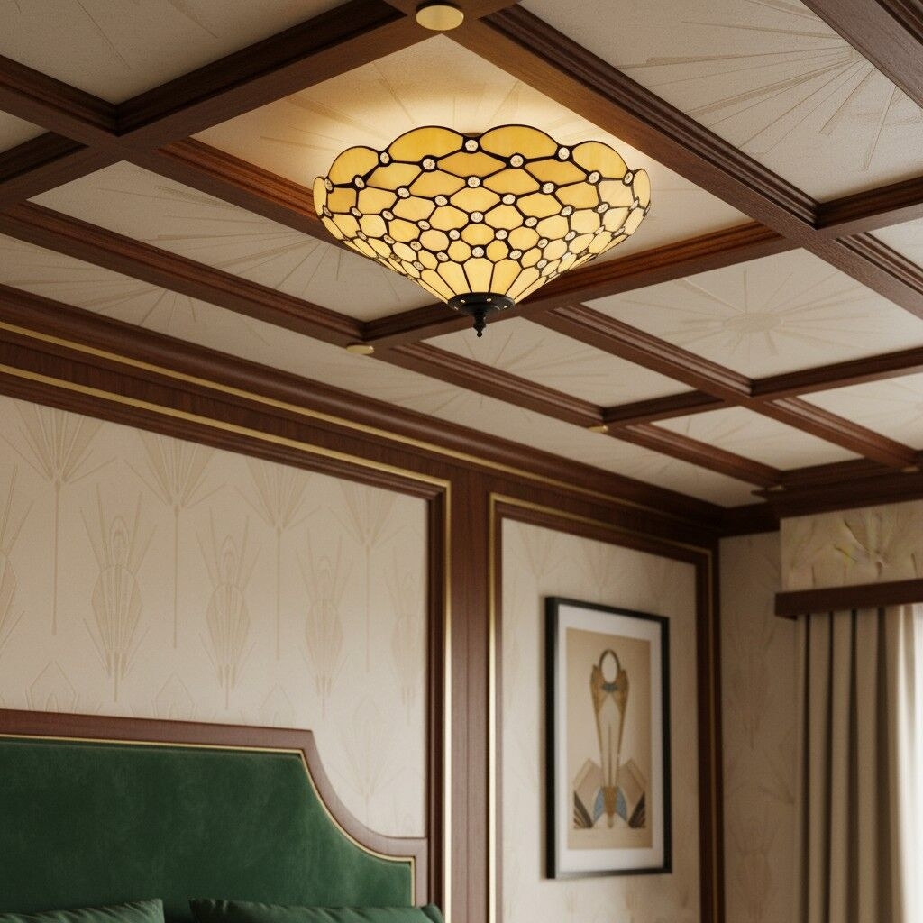 TF Pearl Handcrafted Tiffany Ceiling Light - Art Deco Stained Glass Light for Hallway or Living Room T997