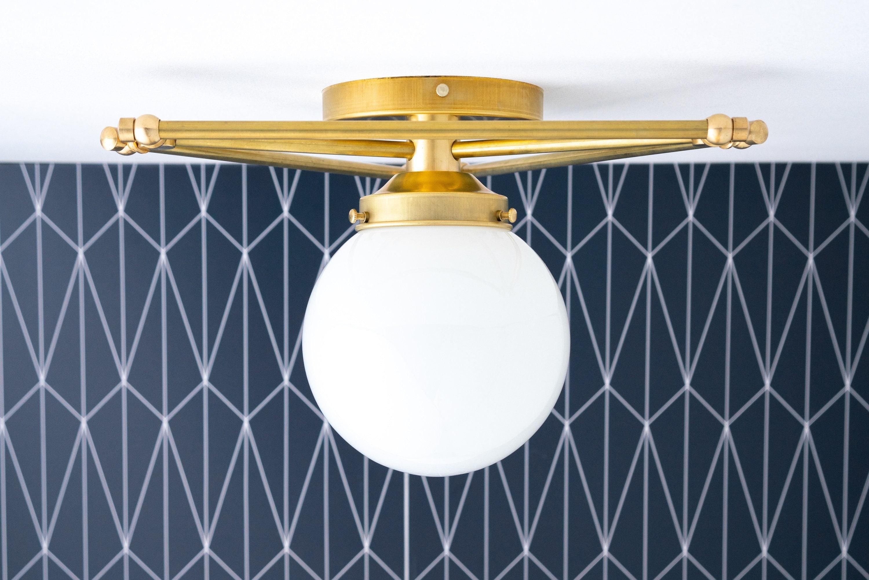 Glorica Glass Geometric Brass Ceiling Light - Hand-Blown Globe Design T363