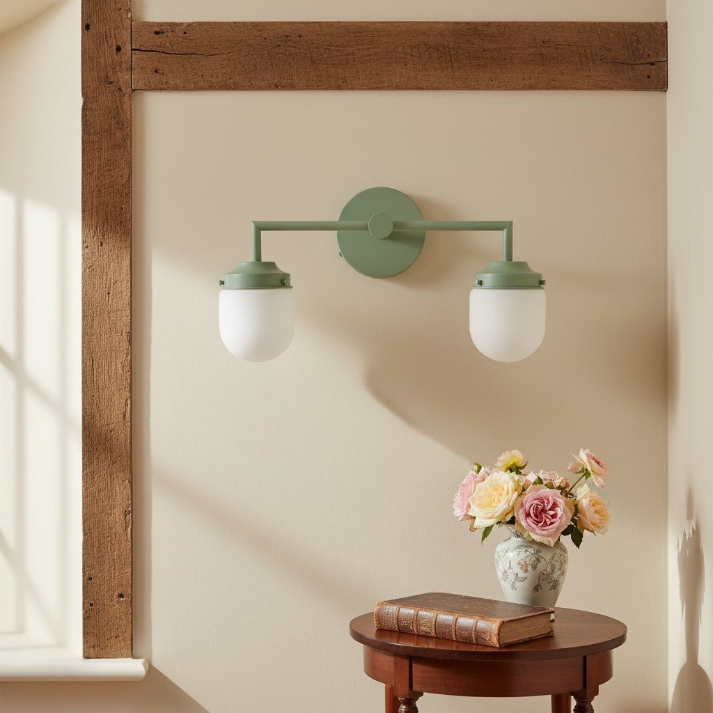 Opalume Glass Double Vanity Light - Vintage Style Bathroom Double Wall Lighting T303