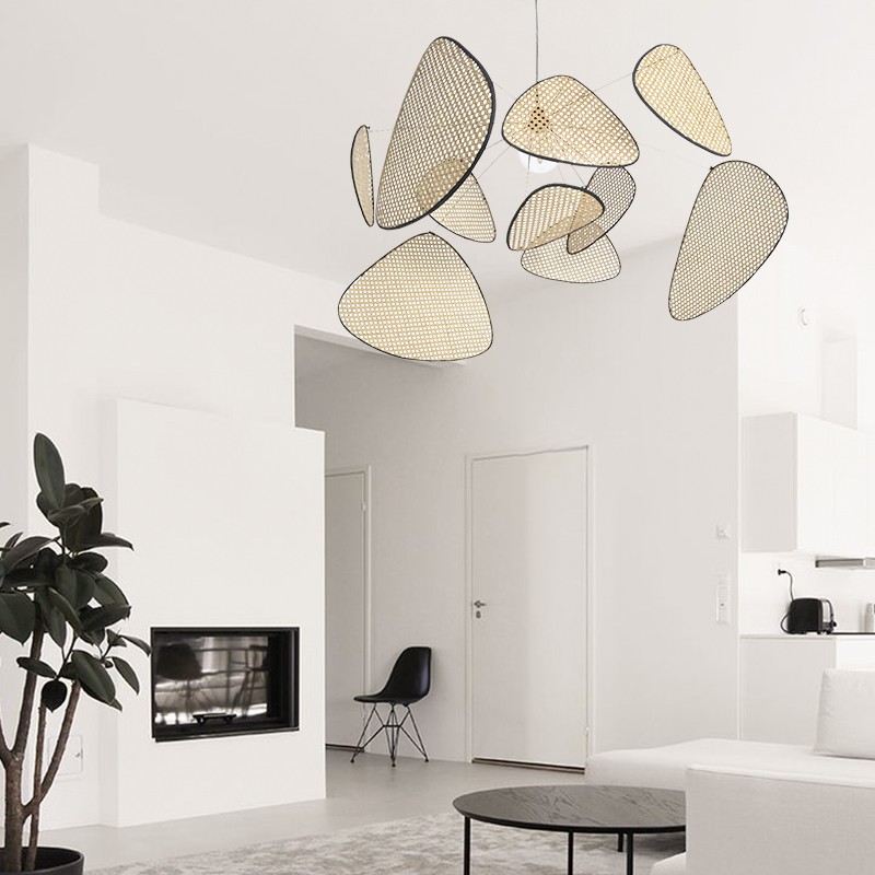 Screen Cannage Pendant Light - Woven Rattan Design for Living Room