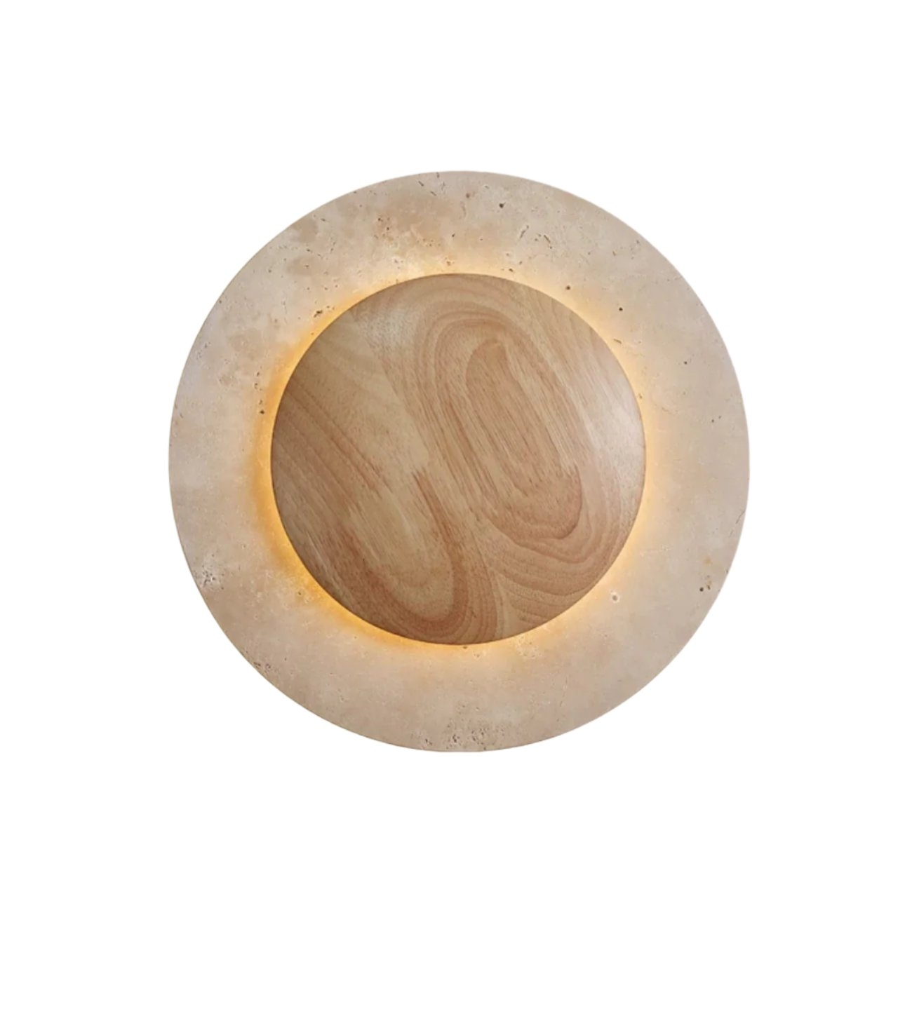 Round Travertine Wood Wall Light T2104