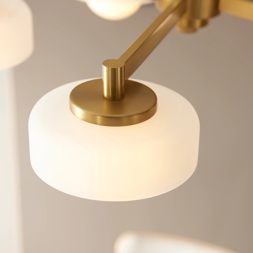 Zirvos Pendant with Frosted Opal Globes and Brushed Brass Frame for Living and Dining T937
