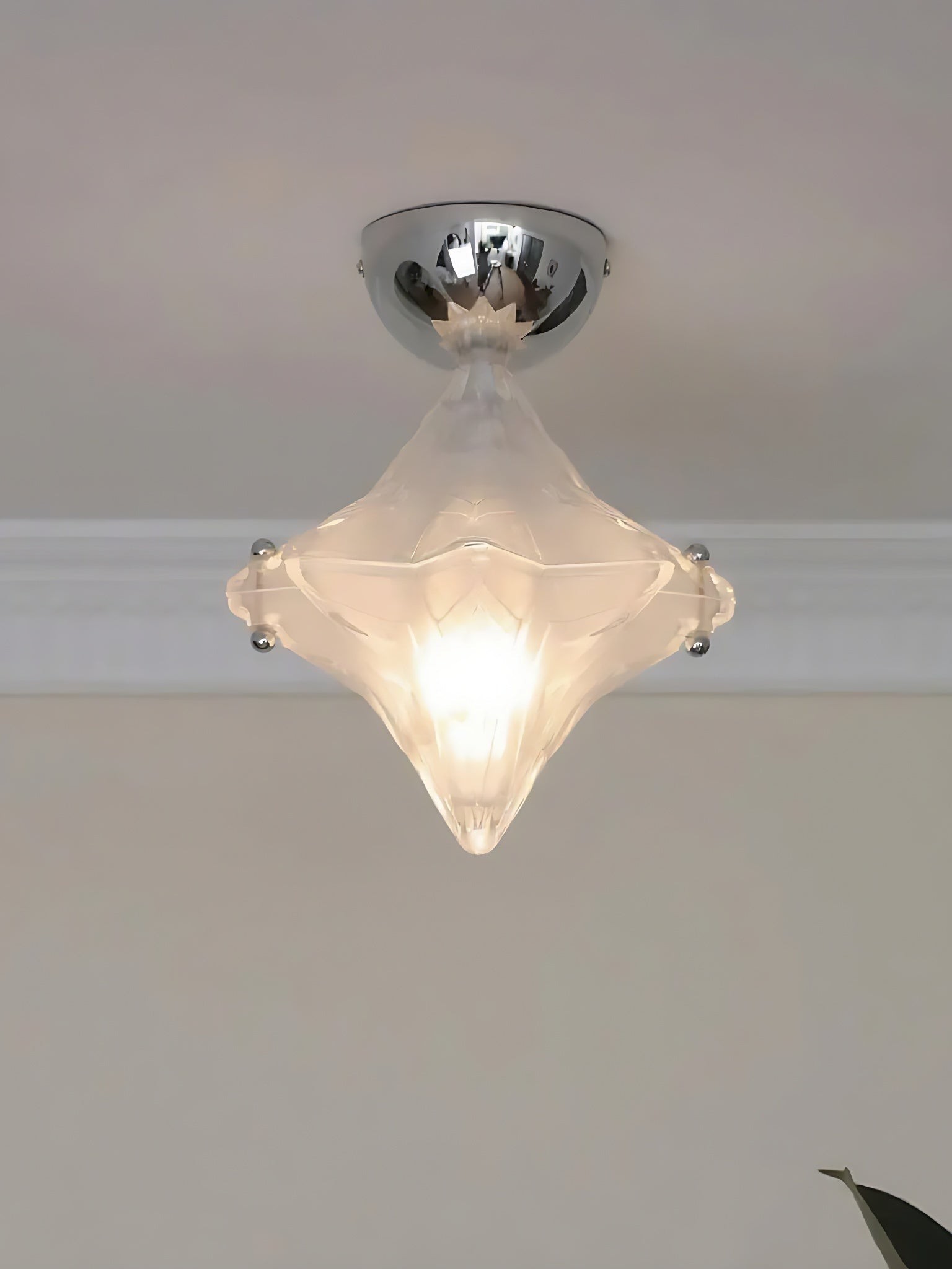 Art Deco Star Ceiling Lamp - Frosted Glass Fixture for Hallway & Entryway - Astris Ceres T435