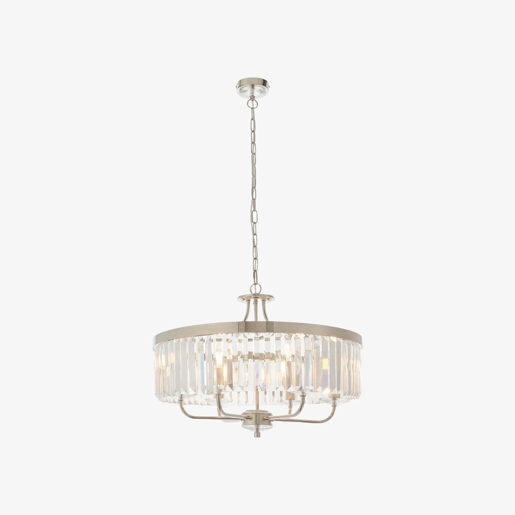 Beveline 6 Light Round Pendant - Cut Glass Shades Elegant Metal Frame for Dining Kitchen Island T872