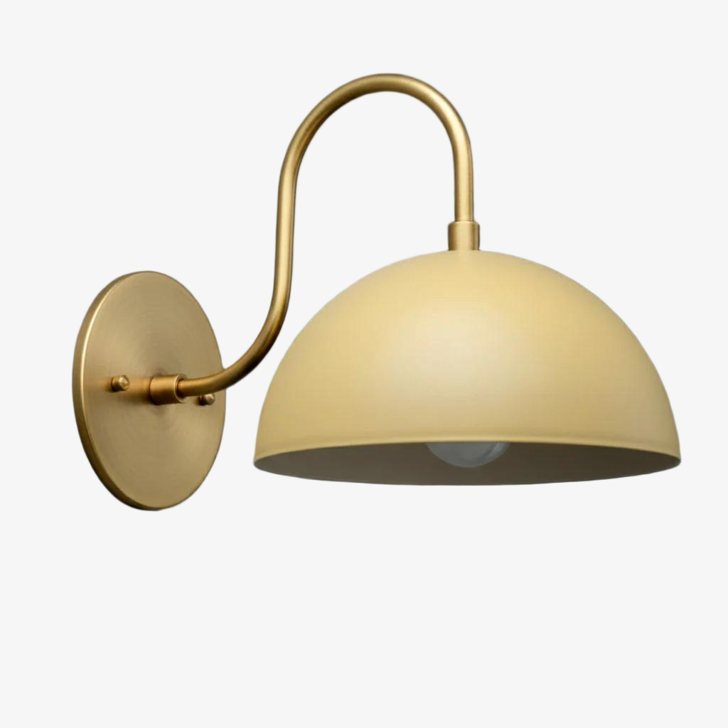 Curva Metal  Industrial Wall Sconce - Curved Brass Arm - Hammered Dome Light Fixture T408