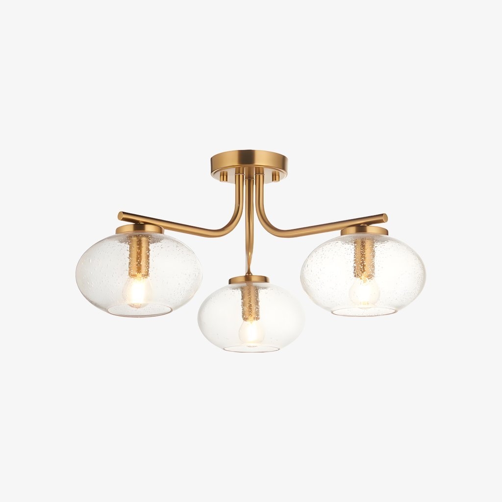 Bublaris Bubble-Glass Semi-Flush Ceiling Light - Curved Brass Arms for Living Room or Hallway T959