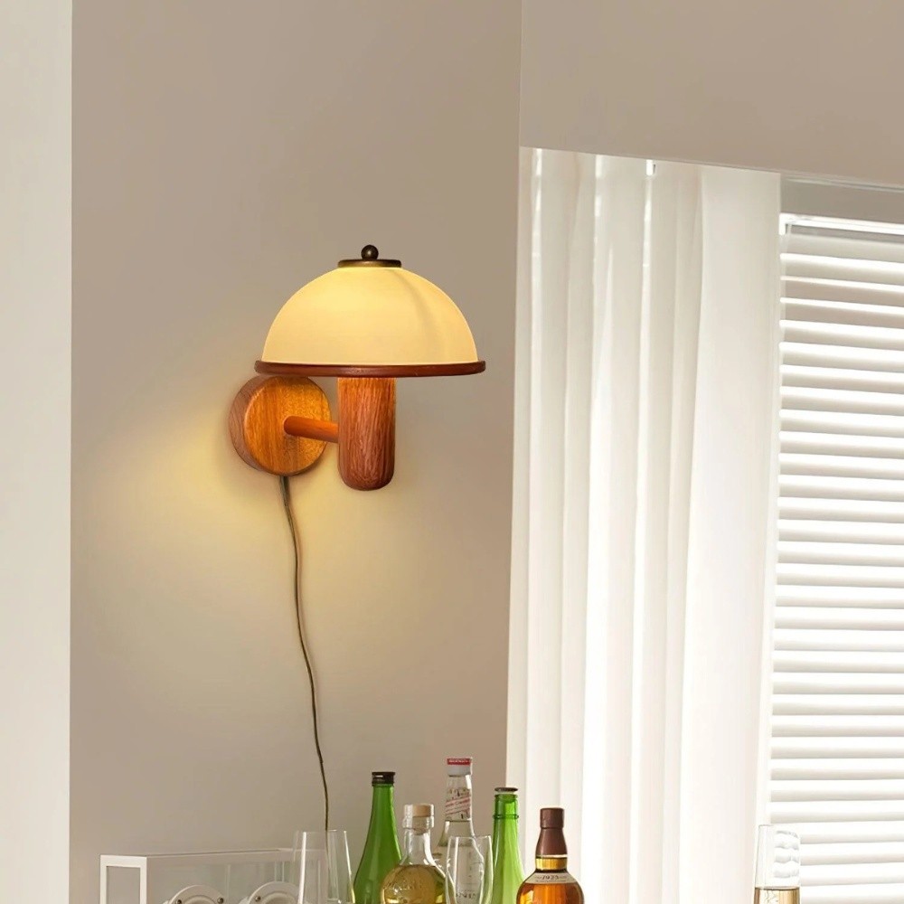 Bedside Mushroom Wood Wall Lamp S164