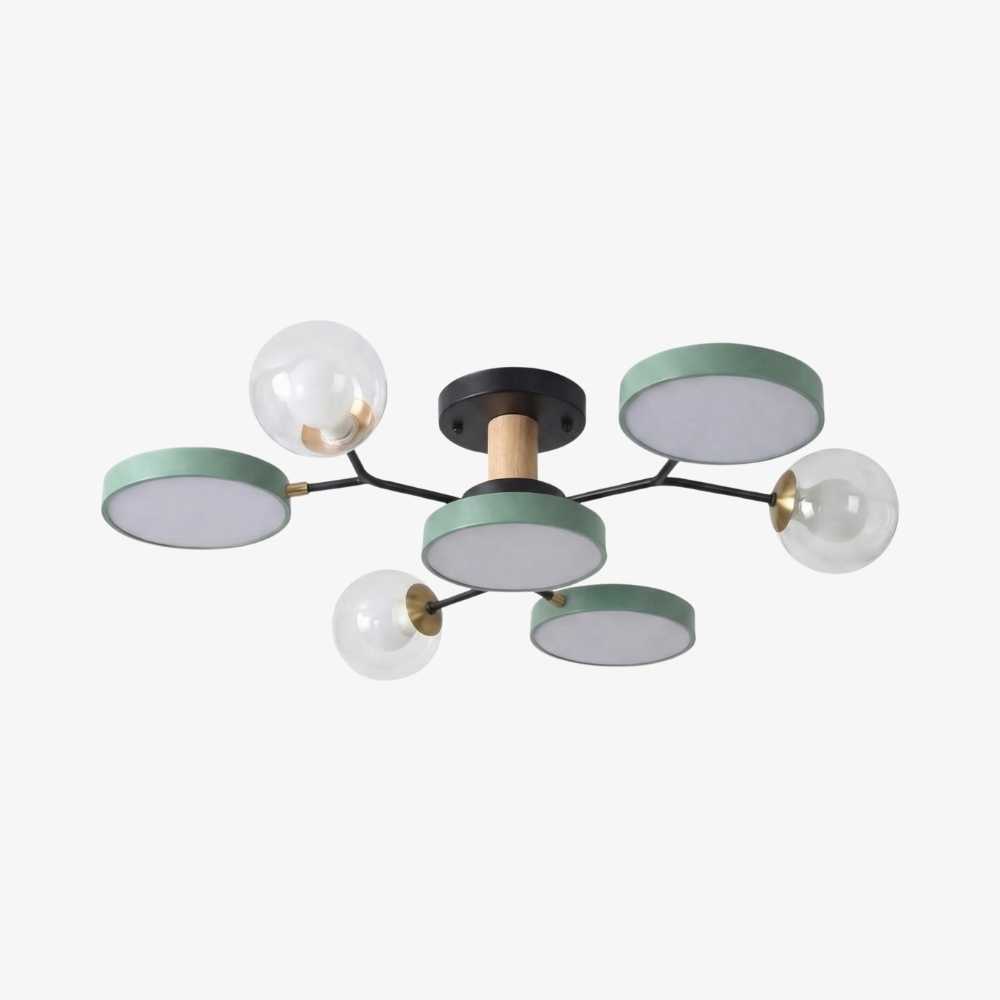 Modern Round LED Ceiling Lamp - Branch Design with Wood Accents for Bedroom S384