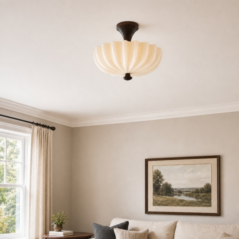 Durnic Cream Style Ceiling Light - French Vintage Flush Mount Ceiling Light for Bedroom T2277