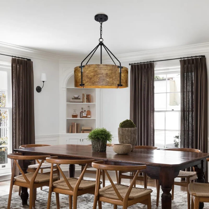 Vintage Brass Drum Pendant Lamp – Aged Metal & Warm Glow G94
