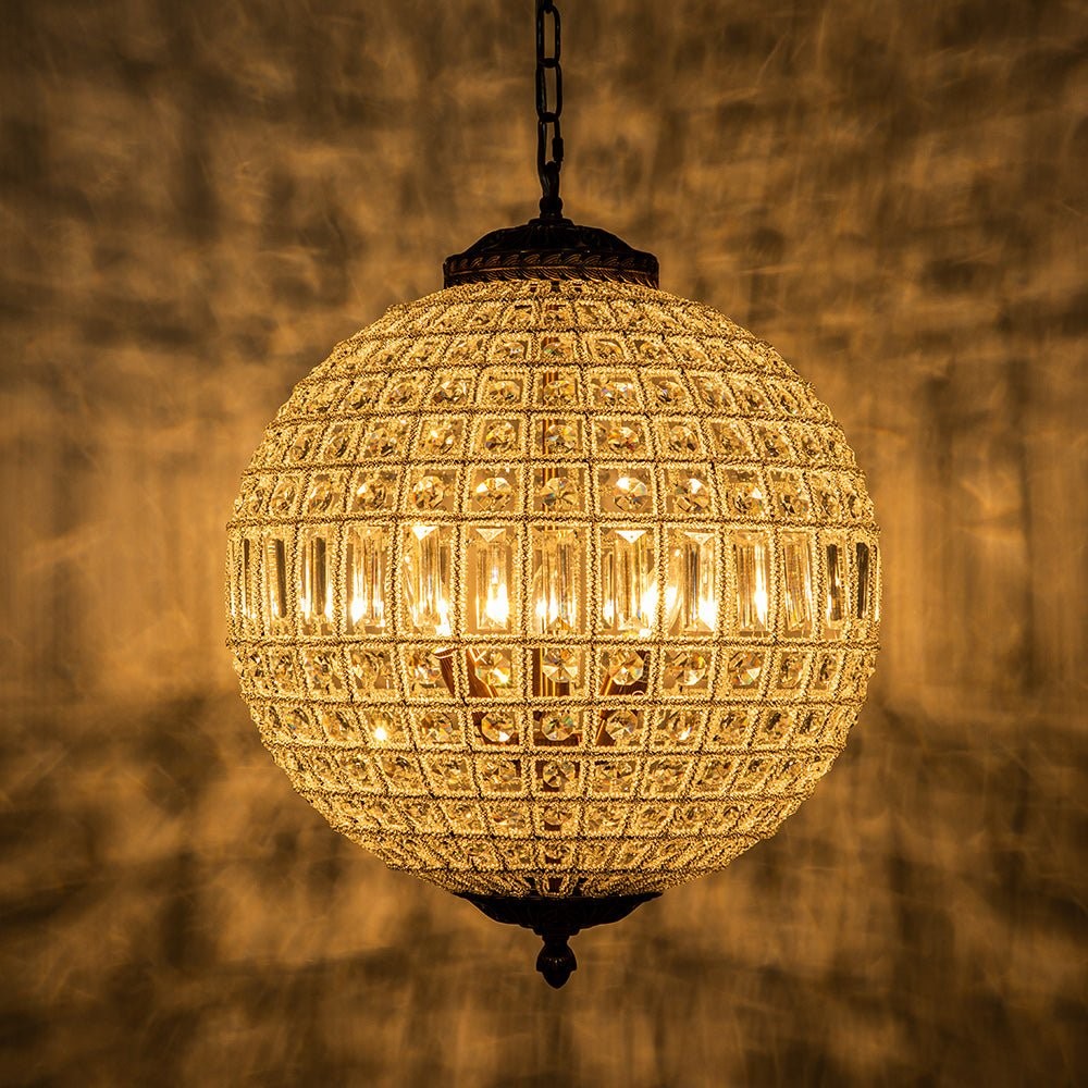 Vintage Luxe Brass Crystal Orb Chandelier G95