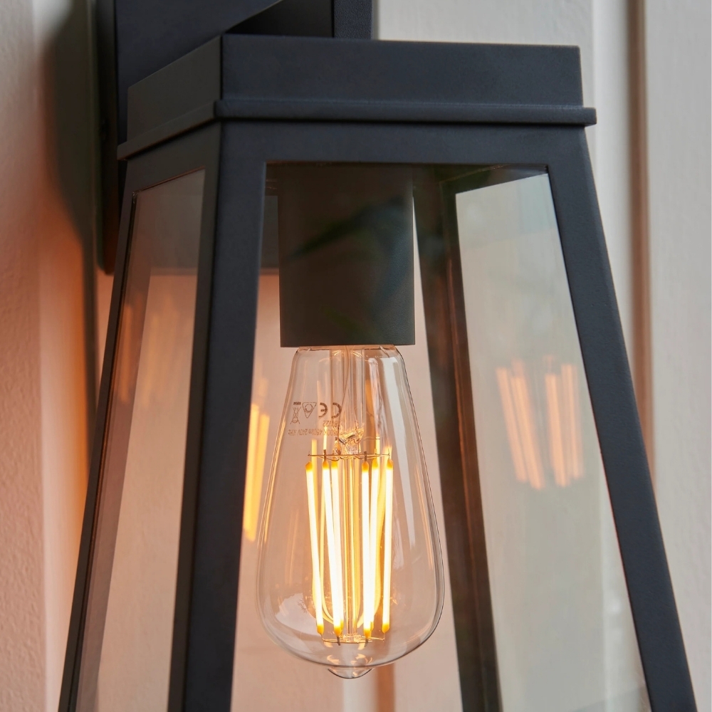 Trevanta Clear Glass Black Outdoor Lantern Wall Light - Modern Exterior Lighting T910