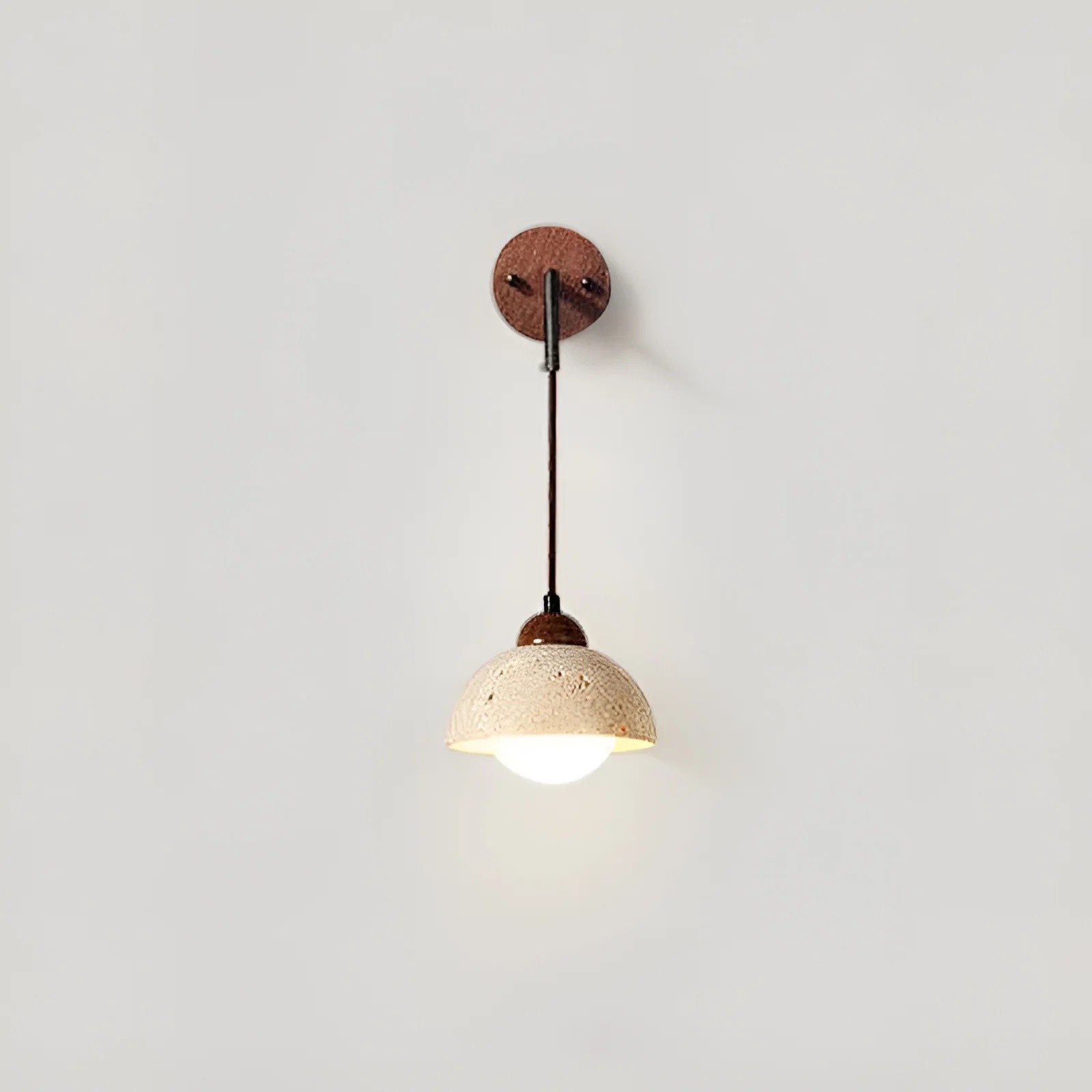 Natural Half Sphere Travertine Pendant Light With Wooden Details S309