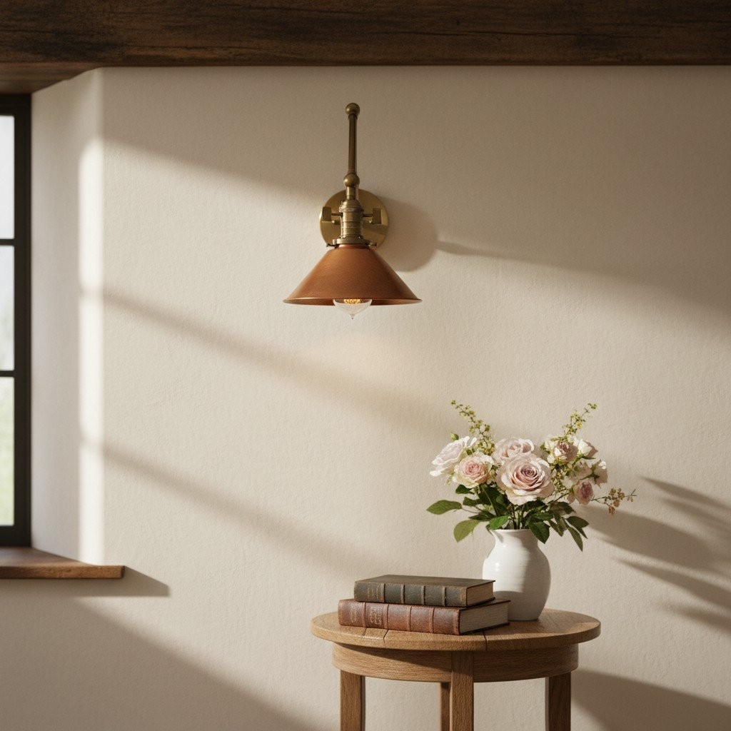Conique Metal Industrial Wall Sconce with Adjustable Arm - Vintage Copper Cone Shade for Task Lighting T390
