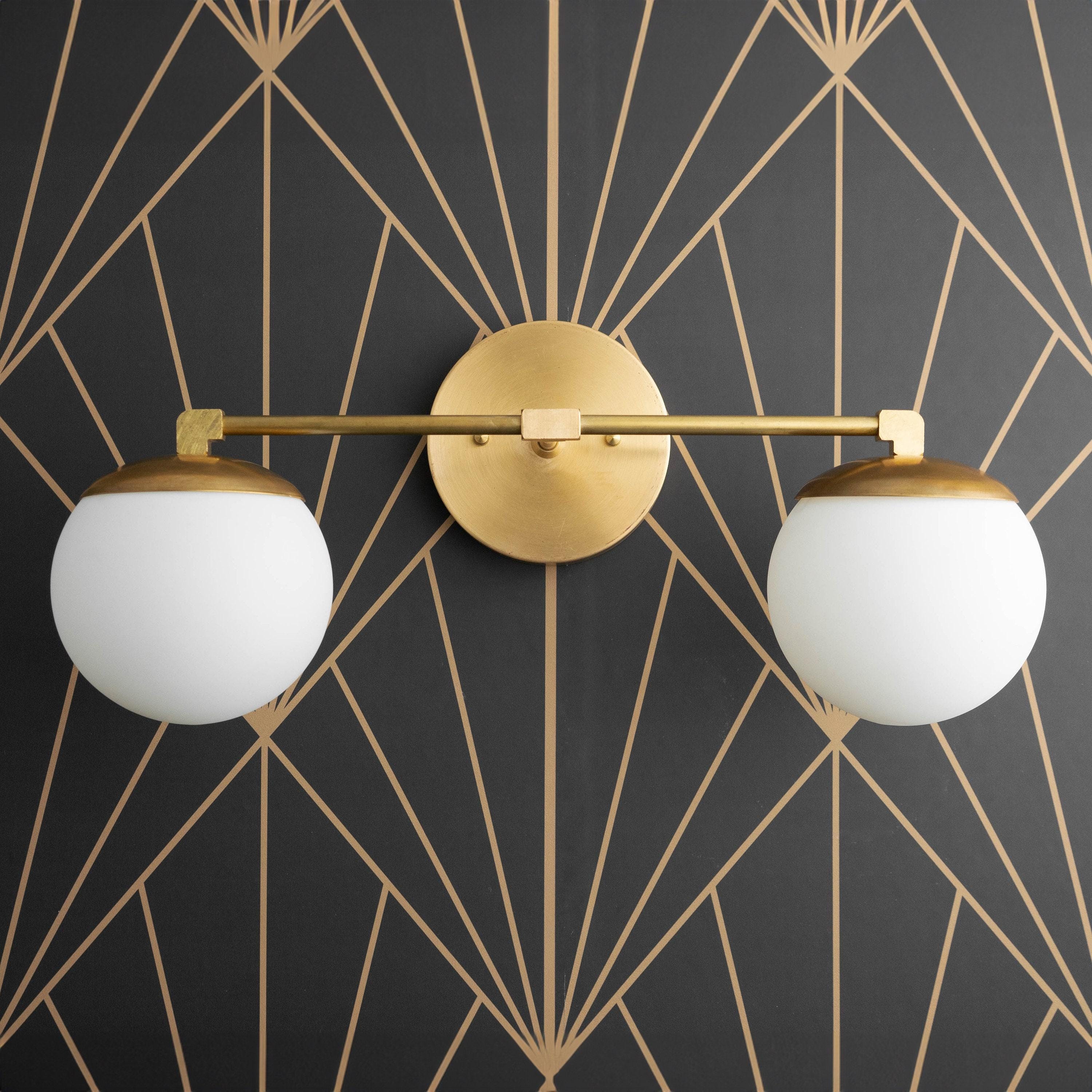 Glorica Glass Vanity Light - Art Deco Brass Wall Globe Fixture Modern T392