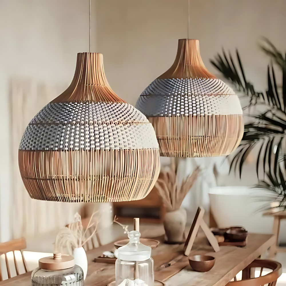 Breezy White Elegance Natural Rattan Pendant Light T2066