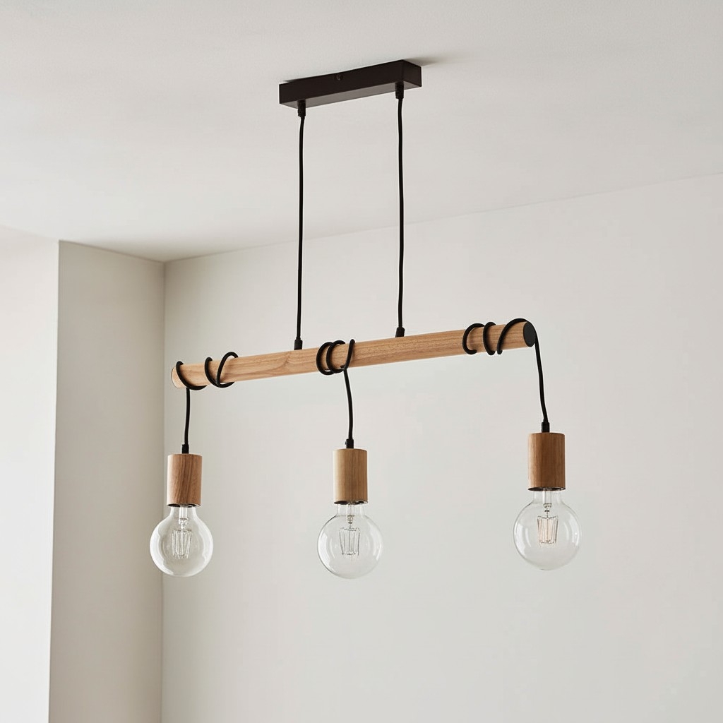 Virell Adjustable Linear Ceiling Light - 3‑Bulb Wooden and Metal Design for Kitchen Island or Office T870