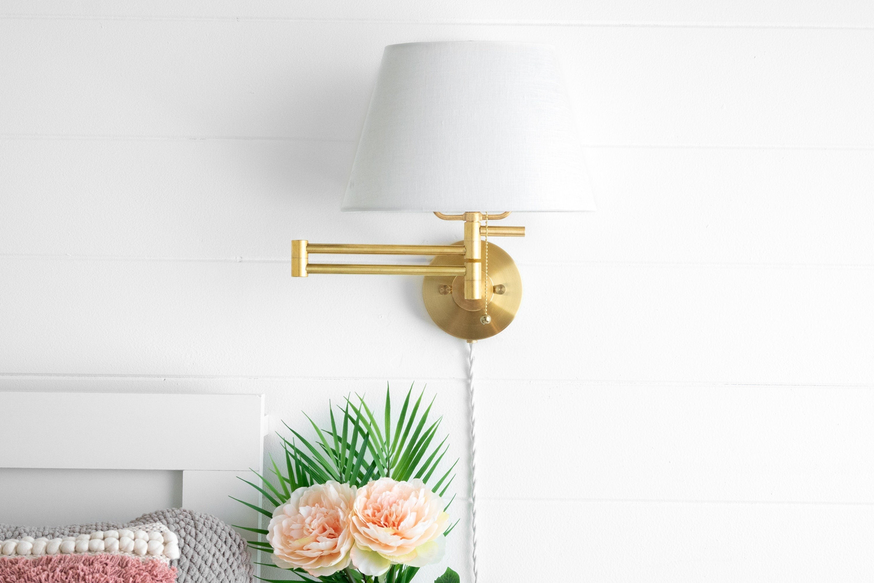 Ornato Luxe Brass Schoolhouse Sconce - Art Deco Wall Light with White Shade T404