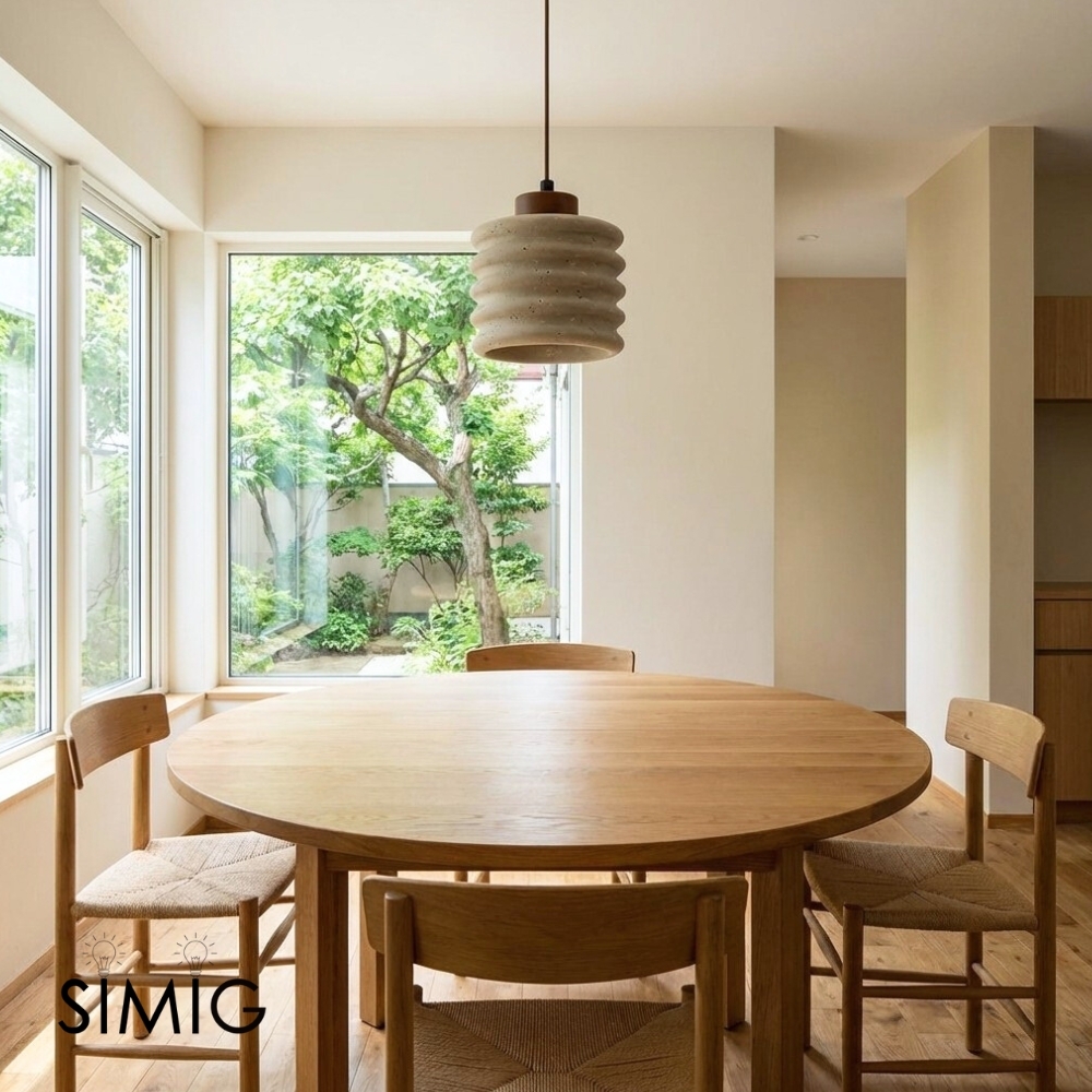 Textured Travertine Hanging Light - Minimalist Bedroom Pendant S265