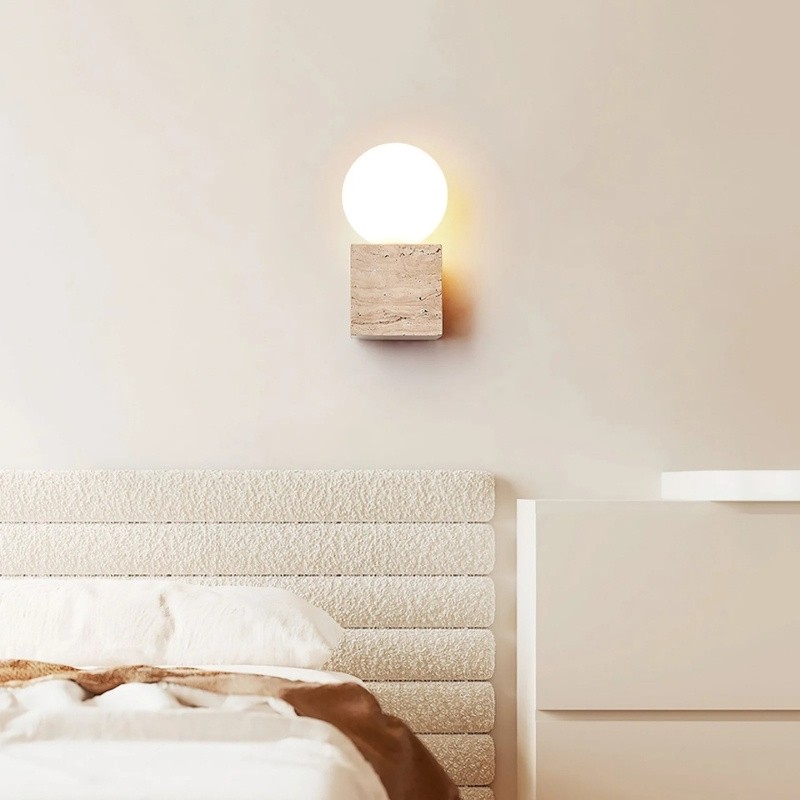 Natural Cube Travertine Wall Lamp - Warm Light for Modern Interiors S323