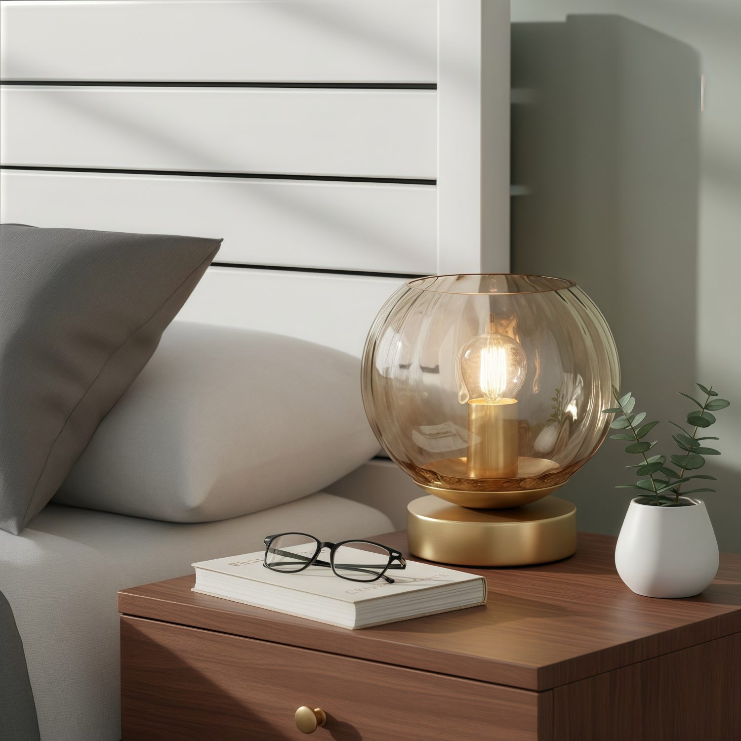Tracian Modern Dimple Globe Table Lamp - Brass Ambient Decorative Lamp for Bedroom or Lounge T1049