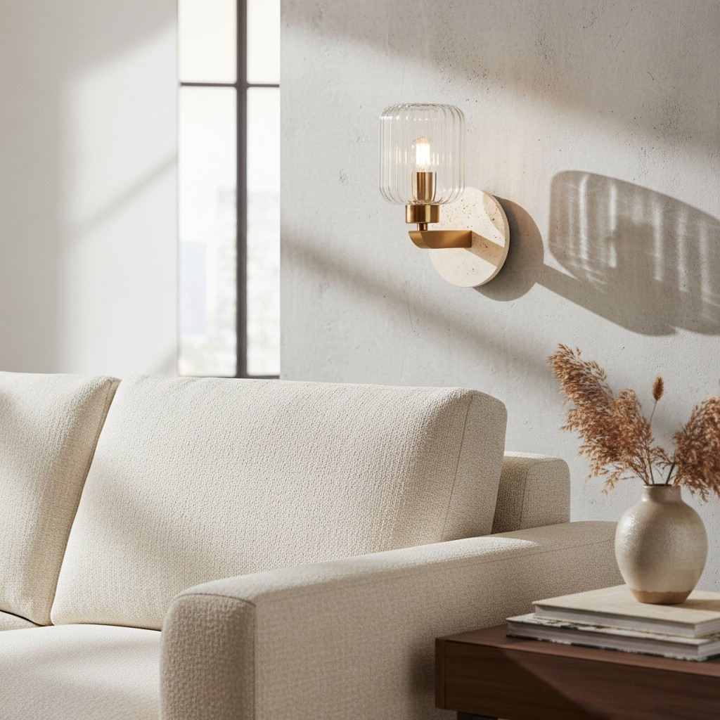 Korlisse Modern Marble Wall Light - Vintage Brass & Clear Glass Accent for Living Room and Hallway T950