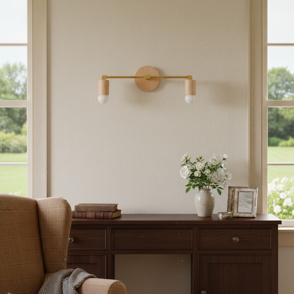 Mobilux Line Wood and Vanity Light - Bohemian Bathroom Lighting Fixture T374