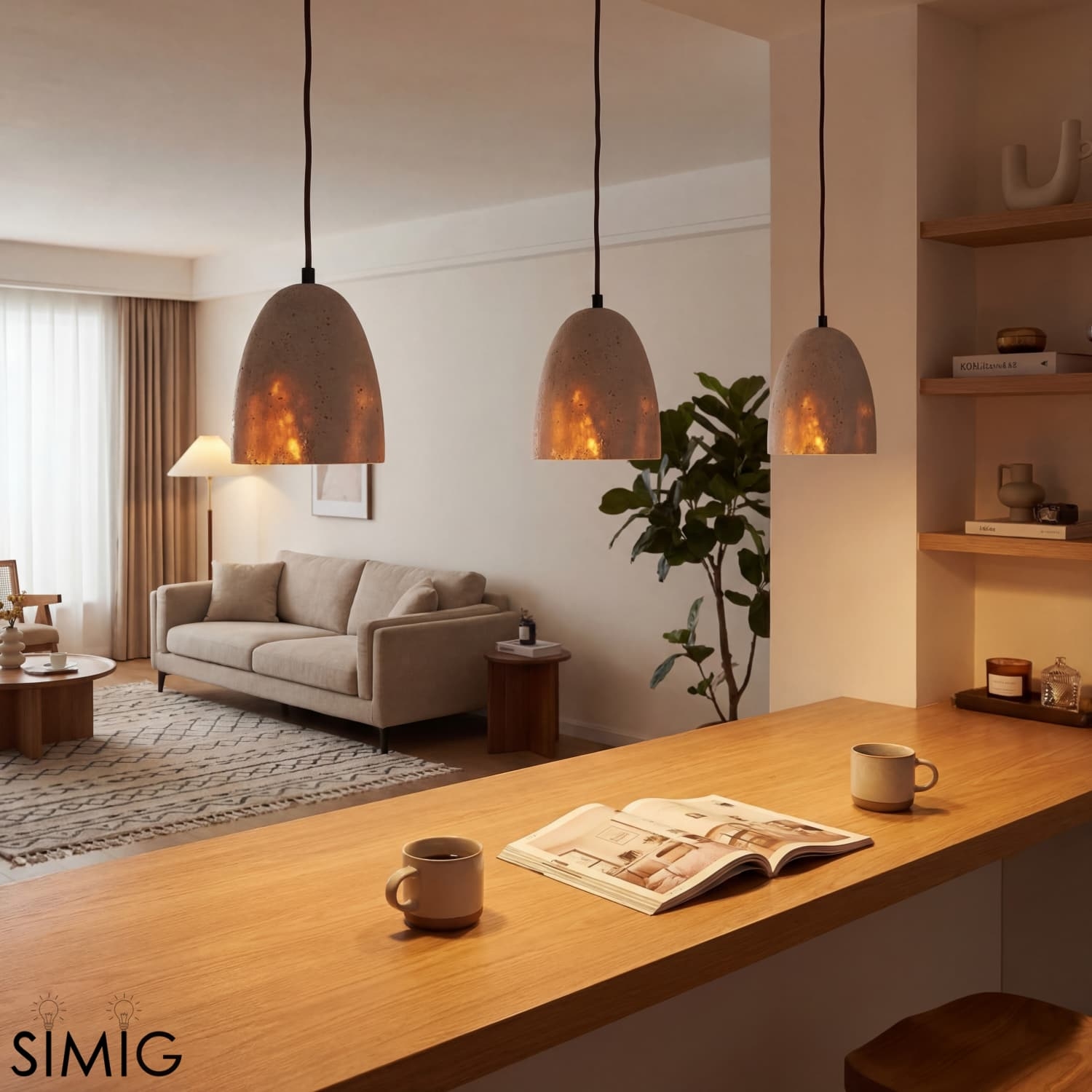 Natural Stone Pendant Lamp - Vintage Design for Dining Area S284