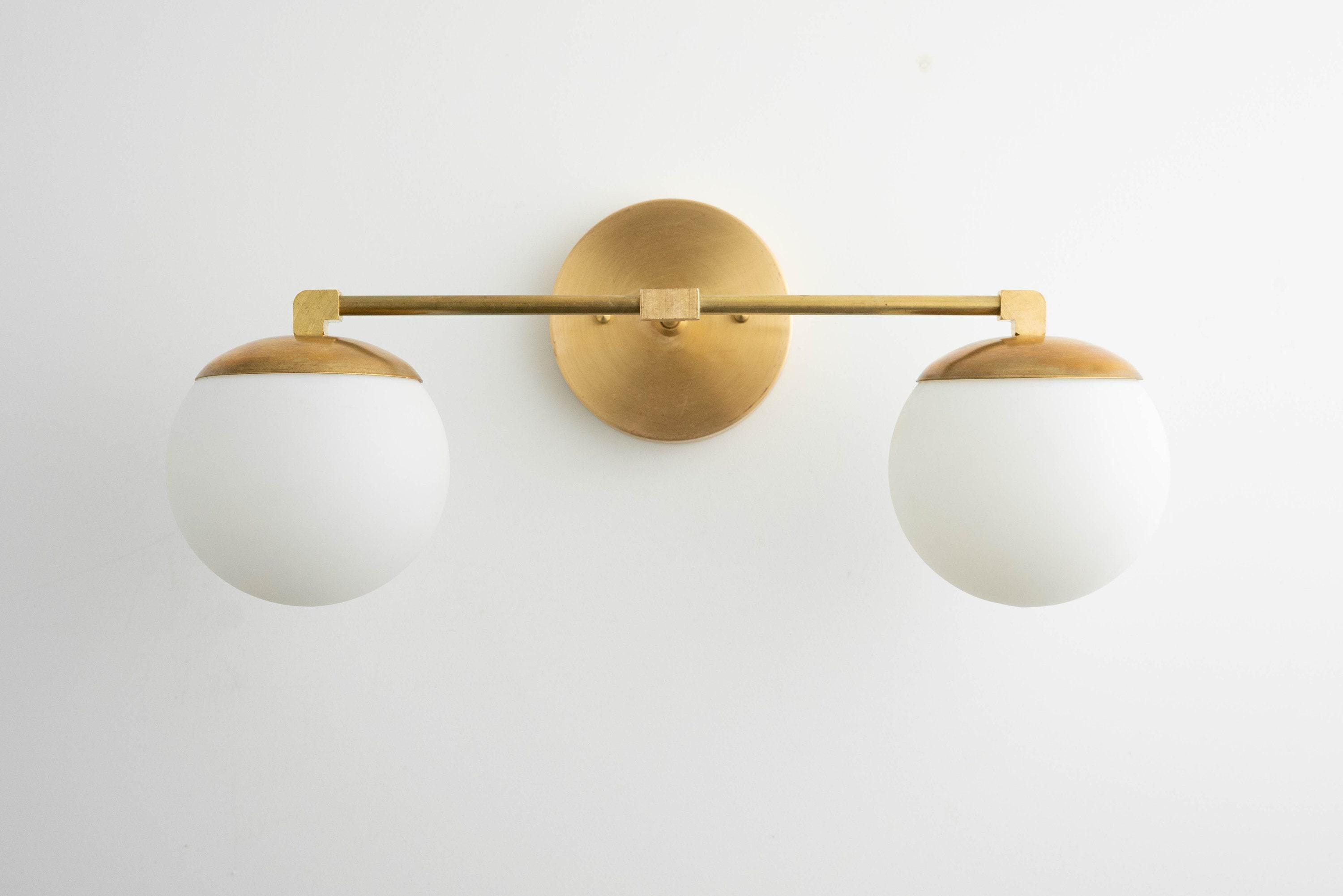 Glorica Glass Vanity Light - Art Deco Brass Wall Globe Fixture Modern T392